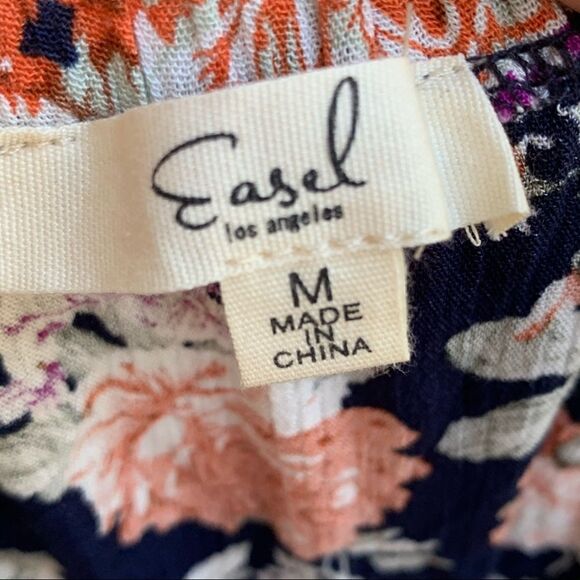 Easel Los Angeles cropped wide leg floral crepe ruffle jumpsuit M - Picture 5 of 7